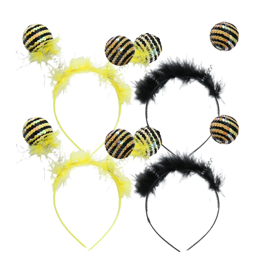 4pcs Shiny Spring Ball Headdress Creative Bee Design HairHeadband Birthday Party Hair Accessary for Kids Girls(2pcs Black And 2pcs Yellow)