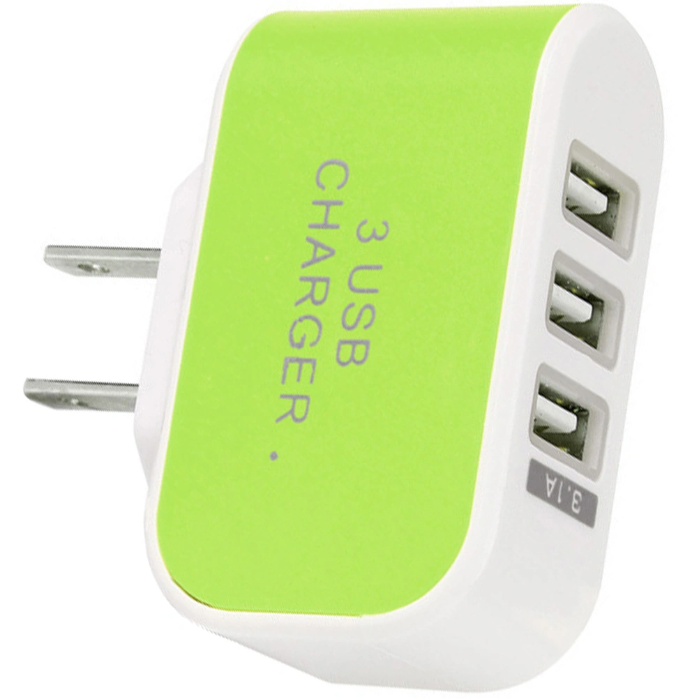 Universal Three USB Ports Outlet Wall Charger AC Power Adapter 3.1A Fast Charge Plug With LED Light For iPhone 7/ 6s/ Tablets/ Galaxy S8/ LG/ Nexus/ HTC/ OnePlus And More With US Plug (Green)