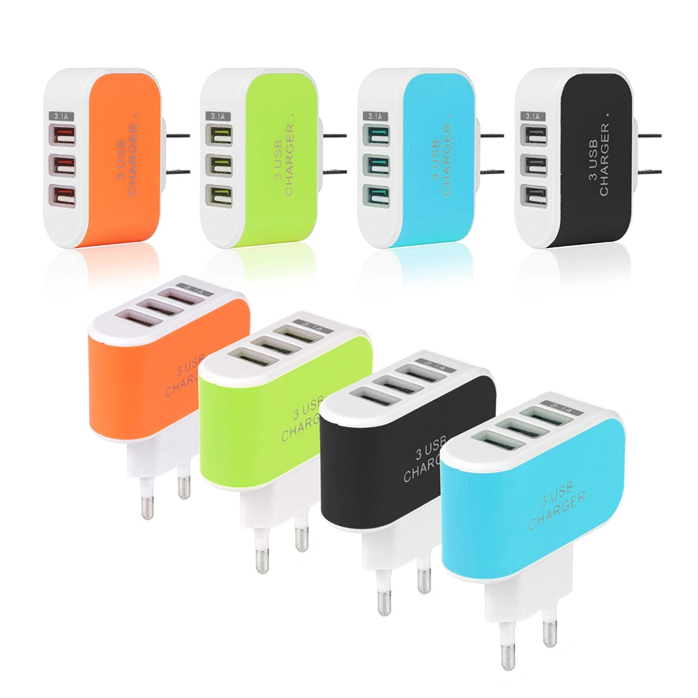 Universal Three USB Ports Outlet Wall Charger AC Power Adapter 3.1A Fast Charge Plug With LED Light For iPhone 7/ 6s/ Tablets/ Galaxy S8/ LG/ Nexus/ HTC/ OnePlus And More With US Plug (Green)