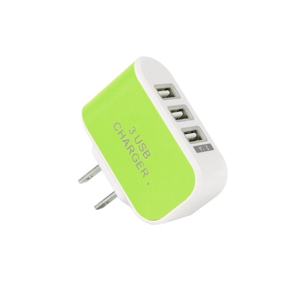 Universal Three USB Ports Outlet Wall Charger AC Power Adapter 3.1A Fast Charge Plug With LED Light For iPhone 7/ 6s/ Tablets/ Galaxy S8/ LG/ Nexus/ HTC/ OnePlus And More With US Plug (Green)
