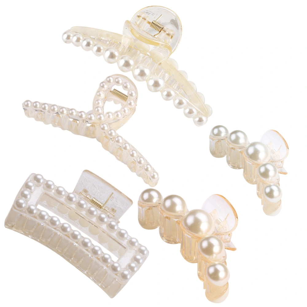 5 Pcs Women Hair Claws Trendy Pearls Hairpins Fashion Girls Hair Claw Clips