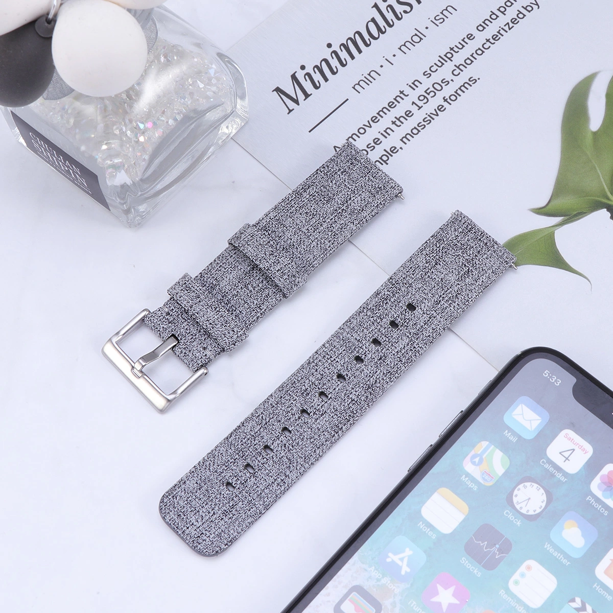 Delicate Canvas Strap Smartwatch Replaces Strap Compatible for Fitbit Versa (Grey)