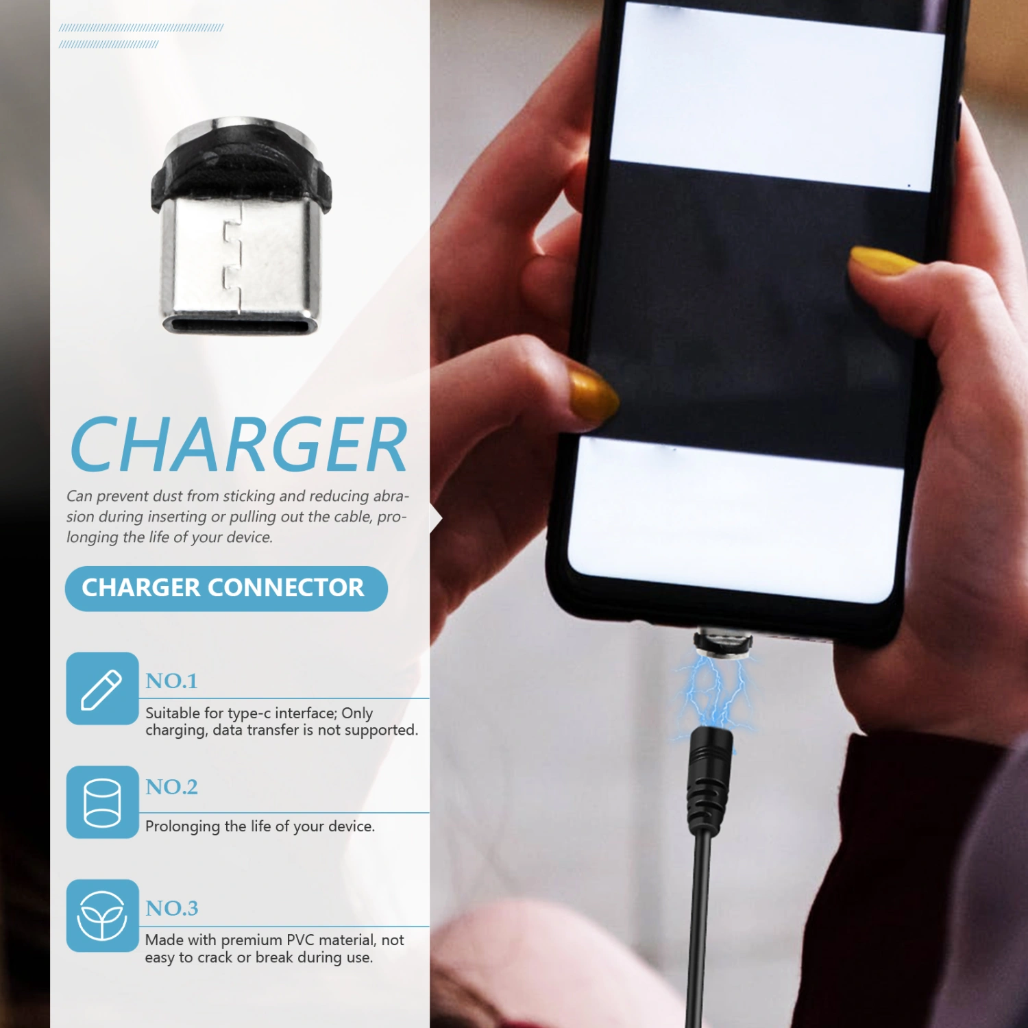 8Pcs Portable PVC USB-C Magnetic Adapter Rotatable Magnetic Charging Tip Head