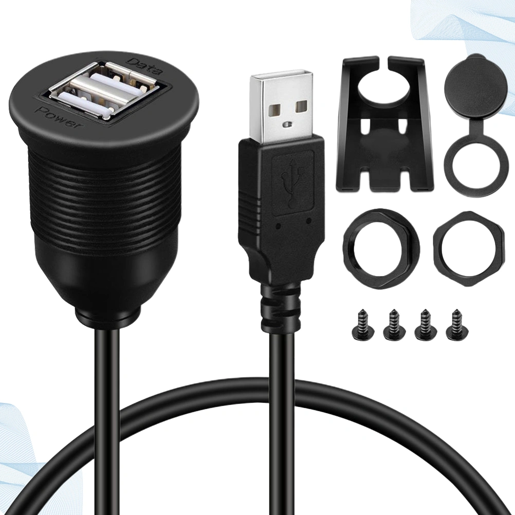 1M Universal Dual USB Car Phone Charger Charging Modification Accessories Data Extension Line Black