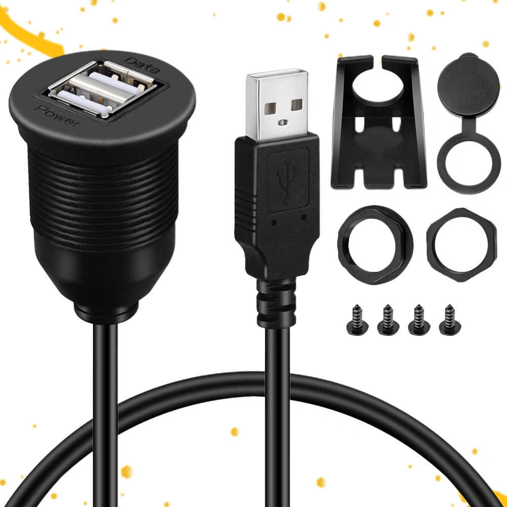 1M Universal Dual USB Car Phone Charger Charging Modification Accessories Data Extension Line Black