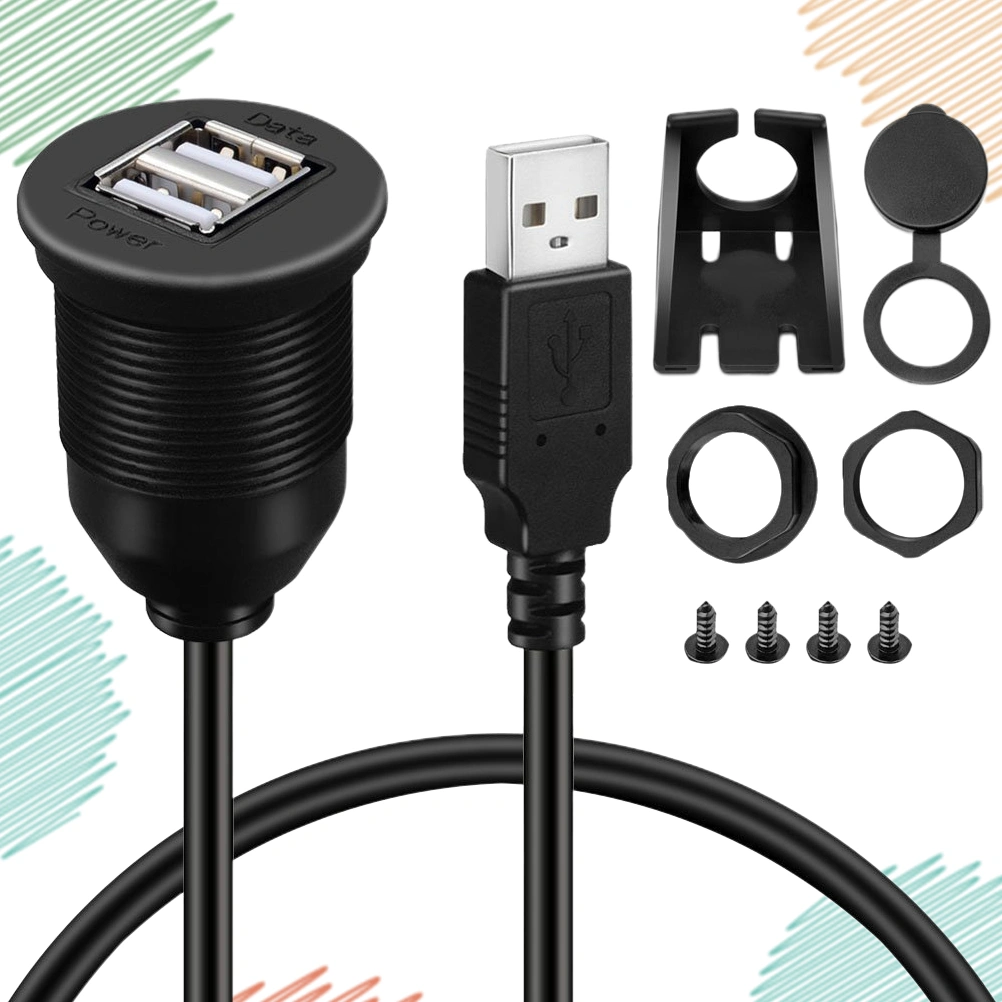 1M Universal Dual USB Car Phone Charger Charging Modification Accessories Data Extension Line Black