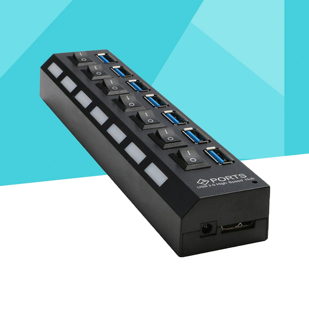 7 Ports USB 3.0 Hub Splitter with Individual Power Switch for Laptop PC (Black)