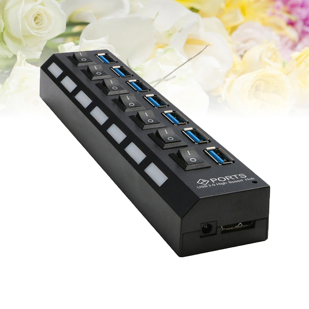 7 Ports USB 3.0 Hub Splitter with Individual Power Switch for Laptop PC (Black)