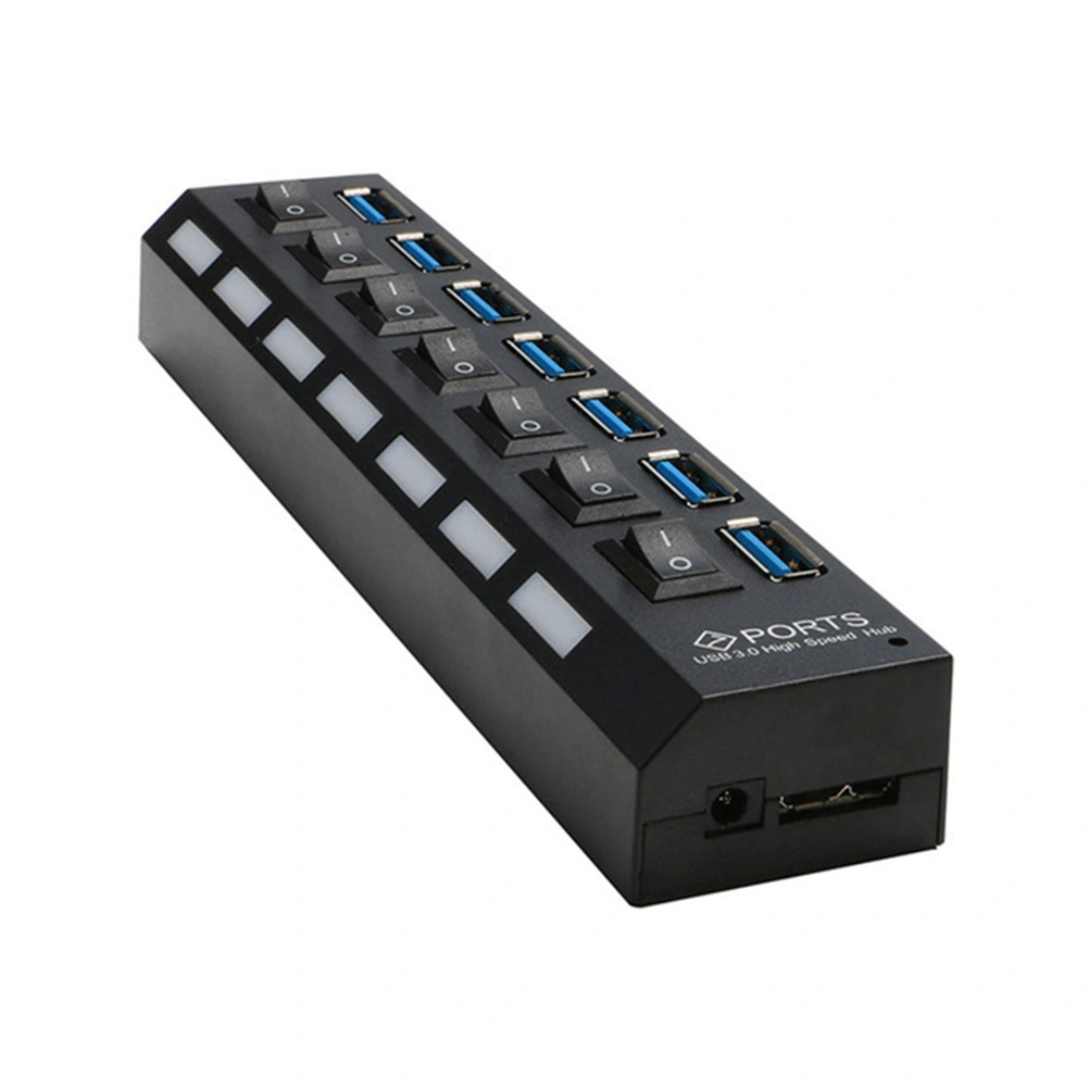 7 Ports USB 3.0 Hub Splitter with Individual Power Switch for Laptop PC (Black)