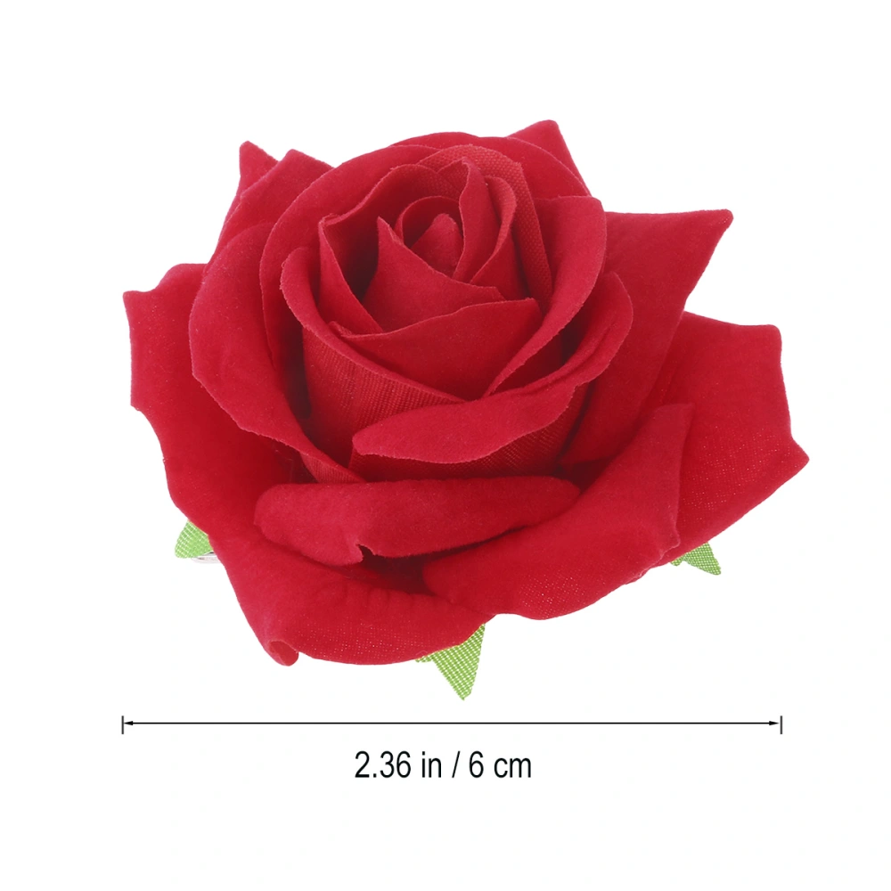 2 in 1 Artificial Big Rose Flower Hairpin Hair Clips Flower Brooch for Women Party (Red)