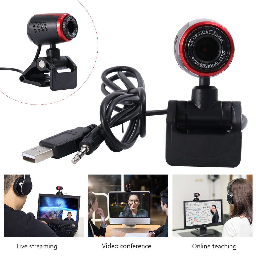 1.3MP Computer Camera USB Charging Microphone Practical PC Camera Flexible Webcam Black