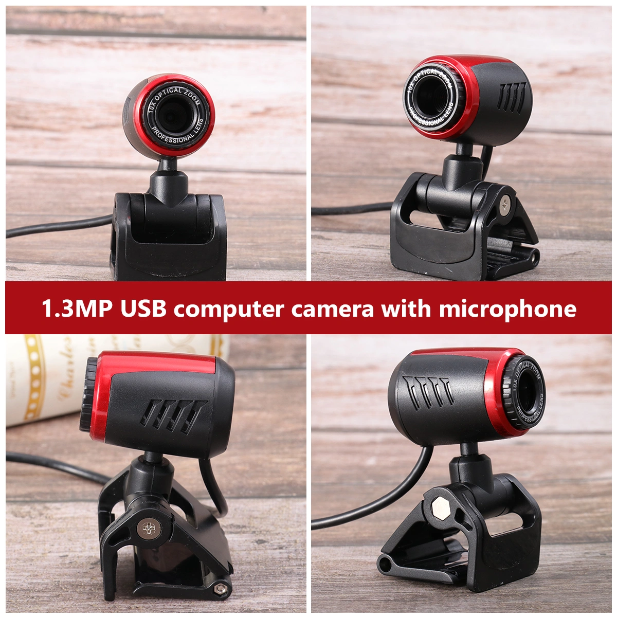 1.3MP Computer Camera USB Charging Microphone Practical PC Camera Flexible Webcam Black