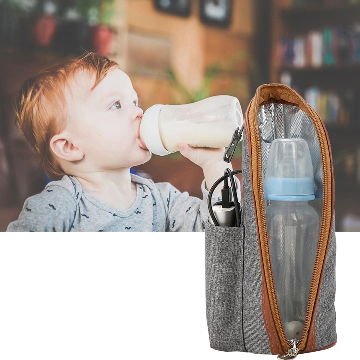 1 Set of USB Universal Baby Bottle Warmer Heater Cover Travel Food Milk Cup Covers Safty Bottle Sterilizer Auto Accessories with USB Cable (Grey)
