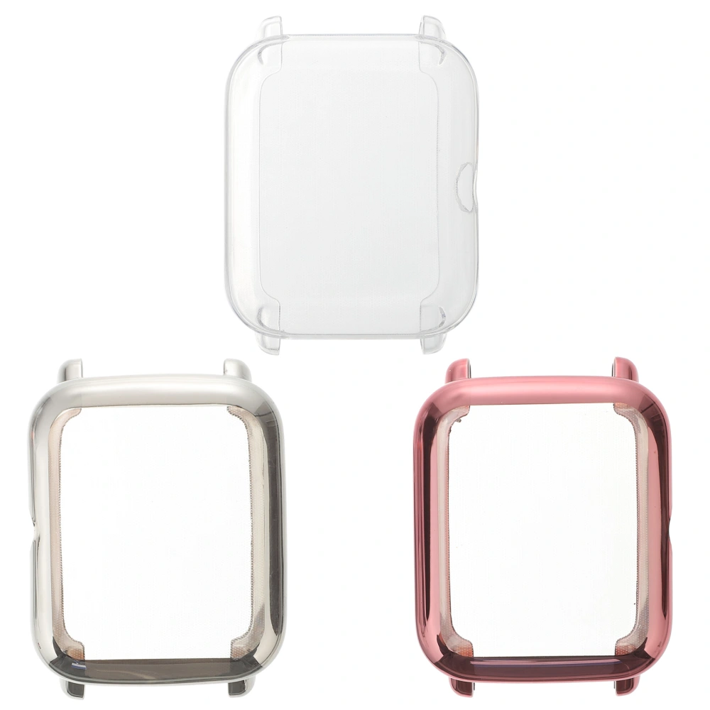 3Pcs TPU Smartwatch Protective Shells Watch Cases Fashion Watch Covers Compatible for Huawei Xiaomi (Silver Transparent Pink 1 Each)