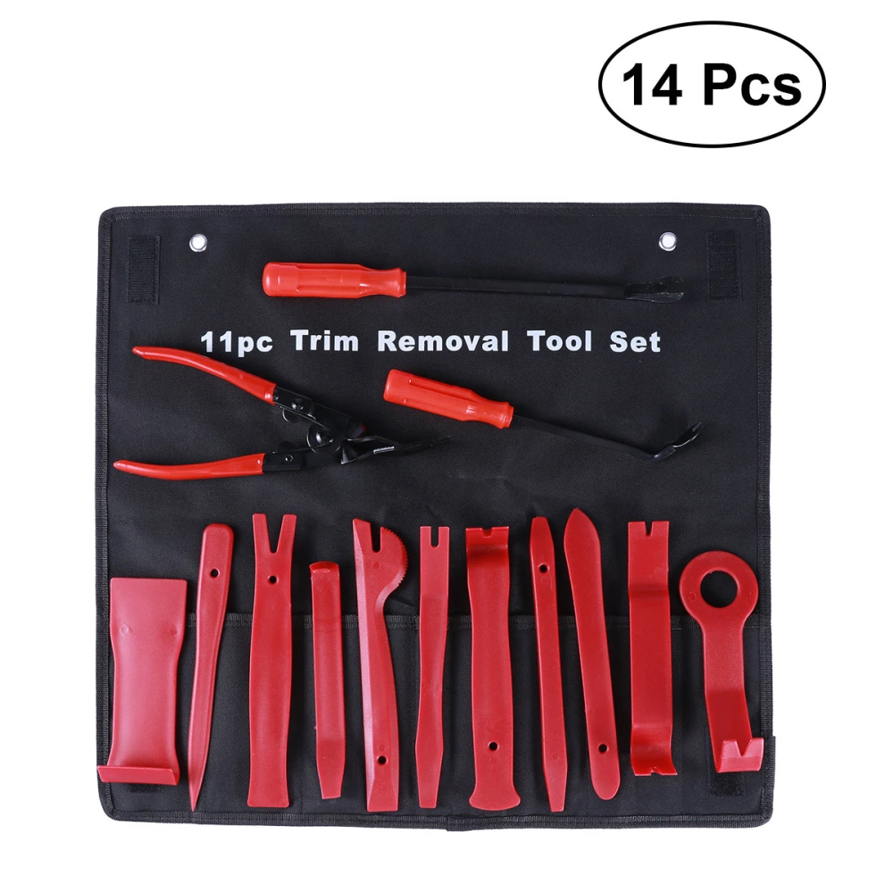 14pcs Car Trim Removal Tool Kit Door Panel CD Speaker Removal Tool Set Repair Tools (with Cloth Bag)