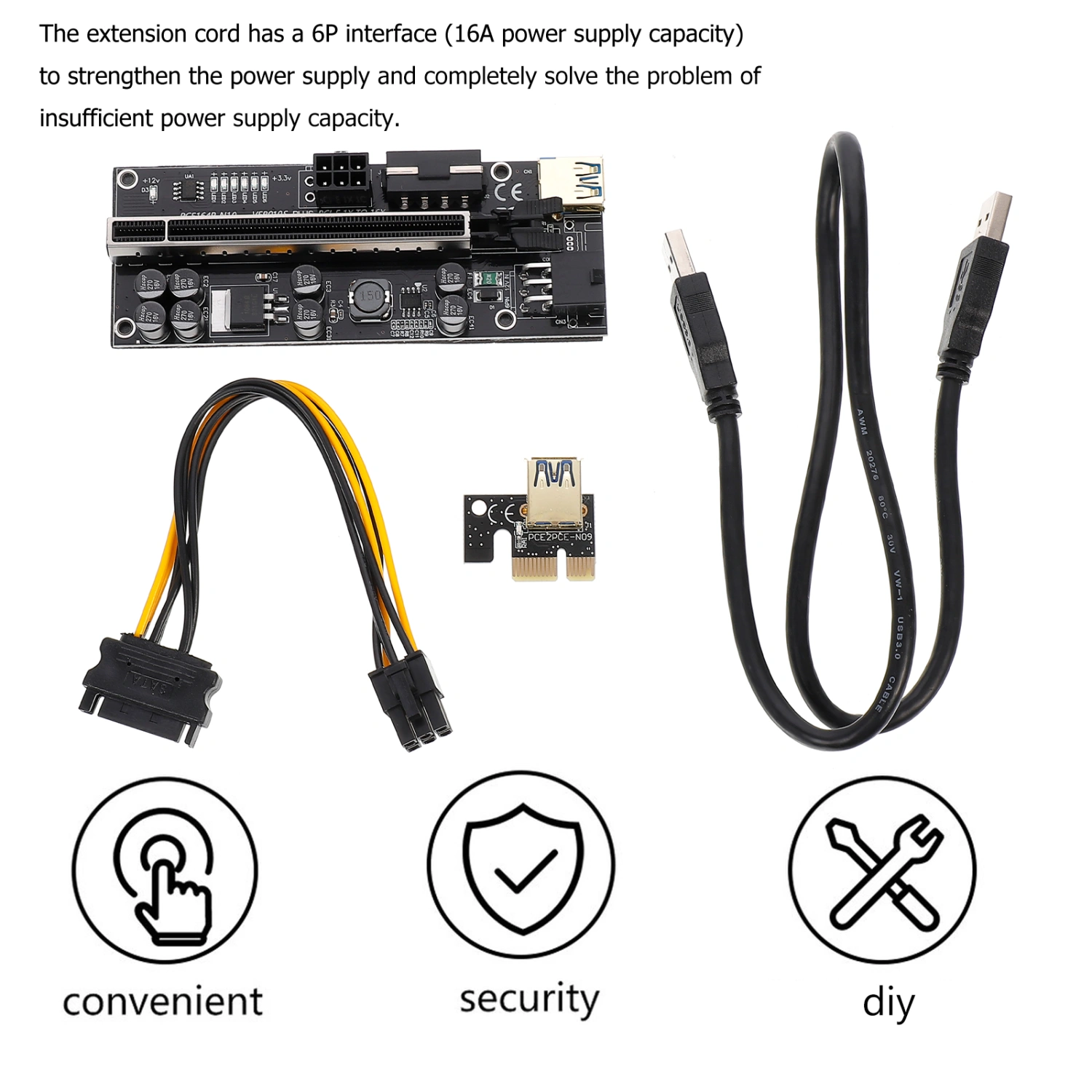 1 Set PCIE Riser Mining Riser 16X Mining GPU Extension Cable Mining Accessory