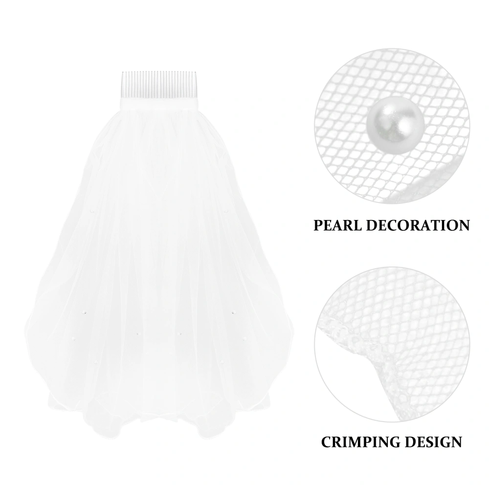 FRCOLOR Women's Tulle Bridal Veil Pearl Wedding Veil with Hair Comb for Bride Flower Girl Wedding Party Photography (White)