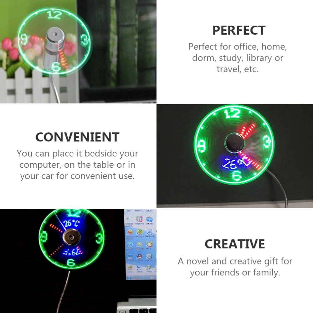 1Pc Portable Mini Clock Fan Time Display Fan USB Clock Cooling Fan for Home