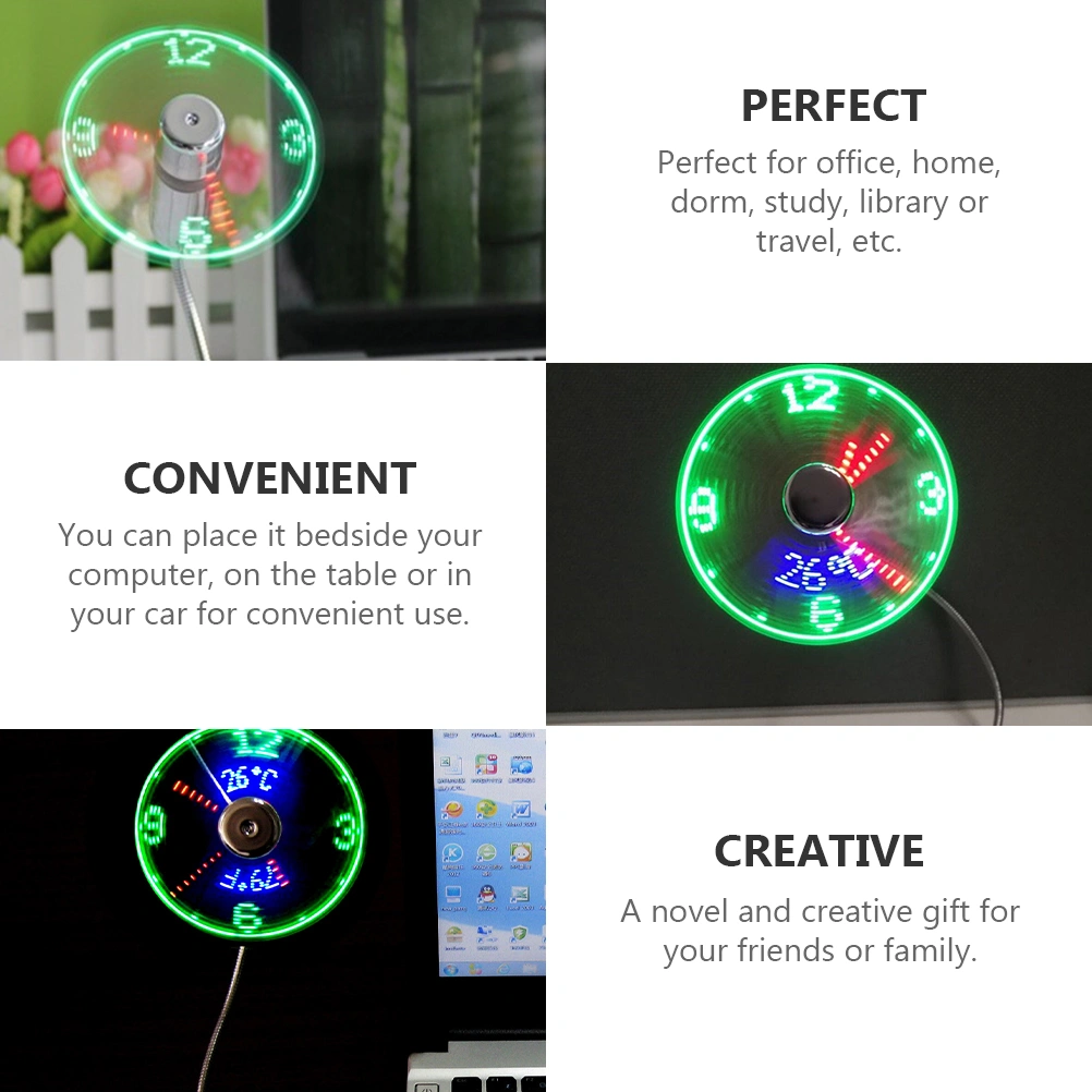 1Pc Portable Mini Clock Fan Time Display Fan USB Clock Cooling Fan for Home