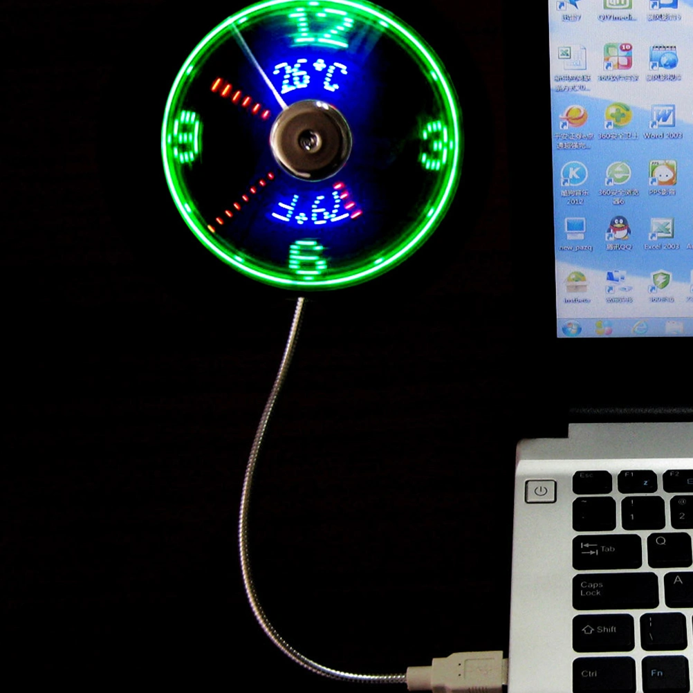 1Pc Portable Mini Clock Fan Time Display Fan USB Clock Cooling Fan for Home