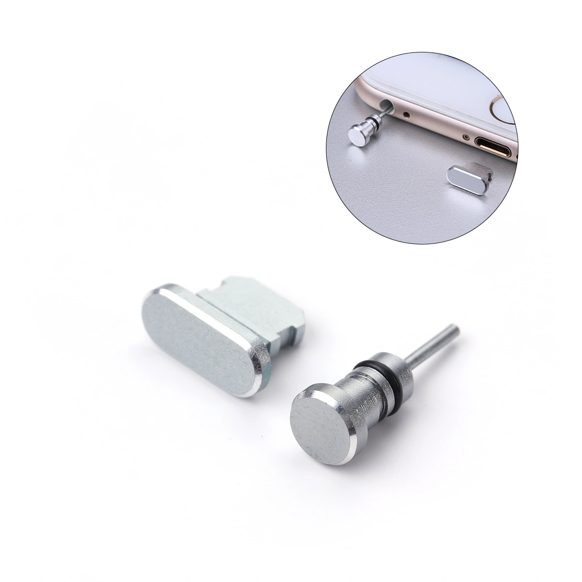2PCS/ Set 3.5mm Earphone Jack Anti Dust Plug And Charging Port Plug for iPhone X/ 8 Plus/ 7 Plus/ 7/ SE/ 6 Plus/6S / 6/ 5S/ 5C/ 5/ (Silver)