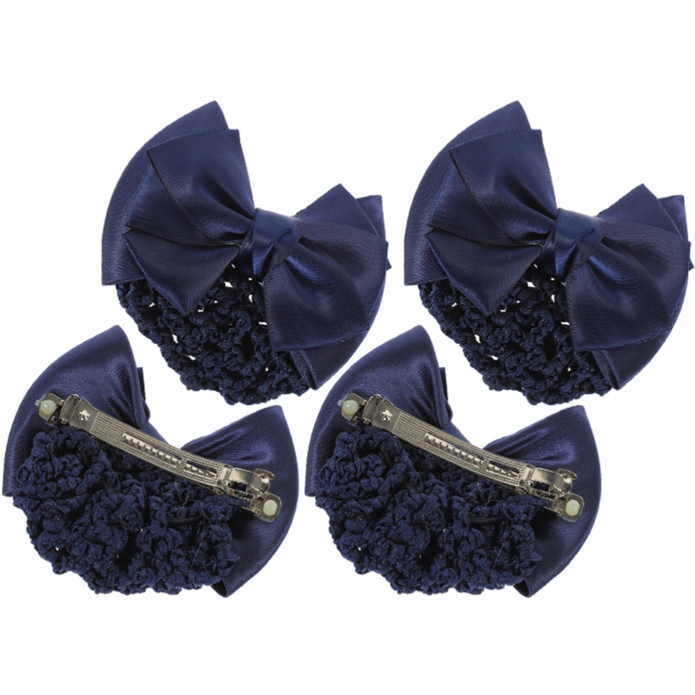 4 pcs Bow Bun Hair Net Women Hair Net Barrette Clip Bow Hairnet Hair Clips for Decor