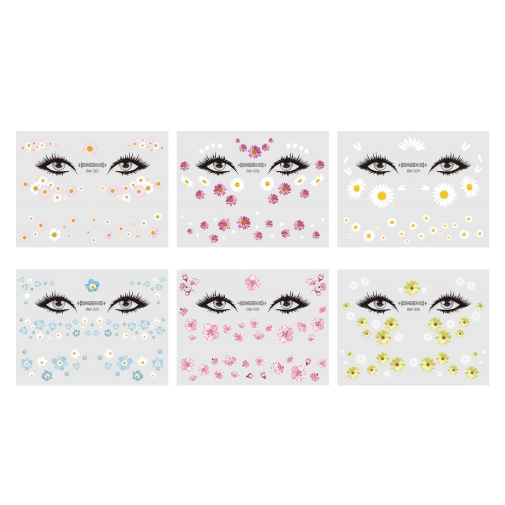 6pcs Daisy Face Stickers Makeup Stickers Waterproof Sweat-proofSmall Face Paste Collarbone Decors for Women Girls (Assorted Color)