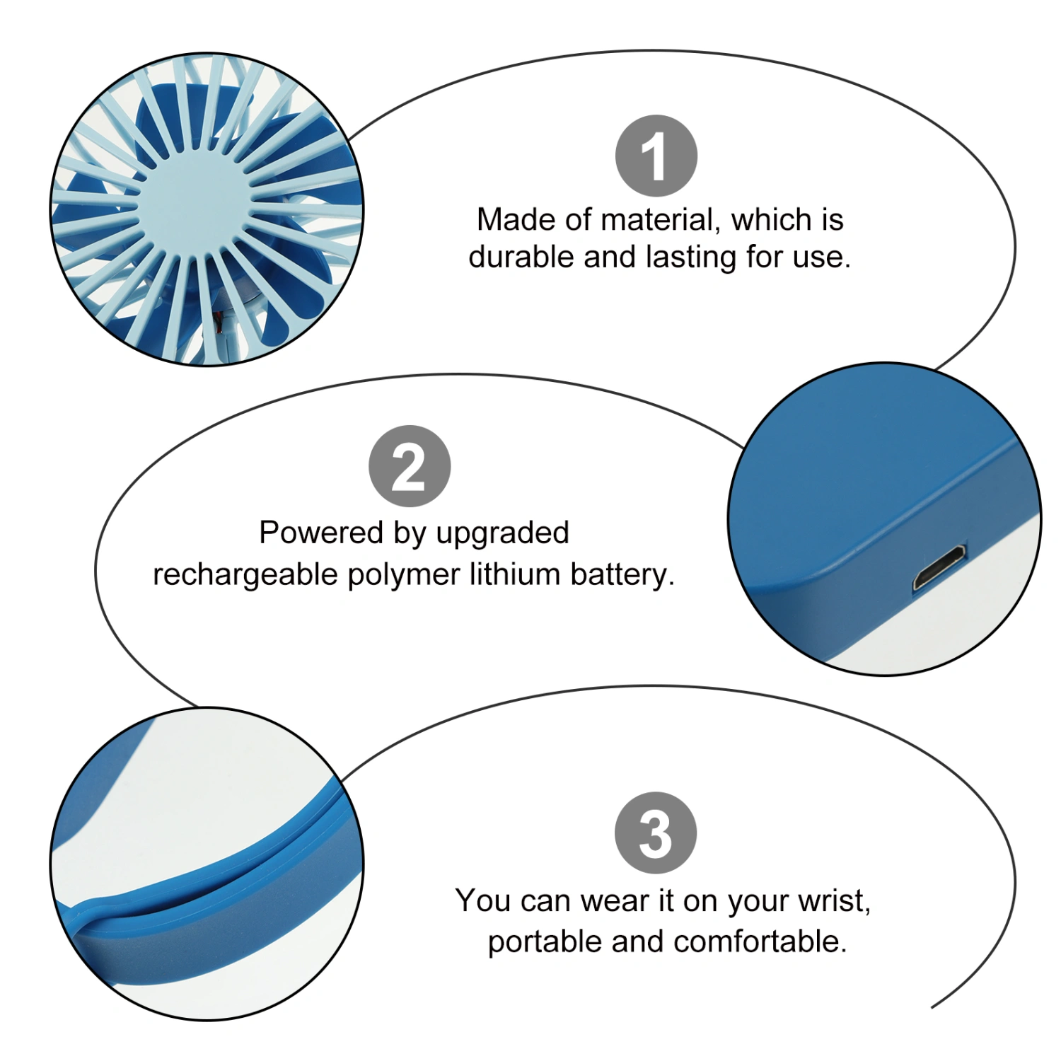 1pc Practical Watch Fan Portable Mini Fan USB Charging Cooling Fan for Kids