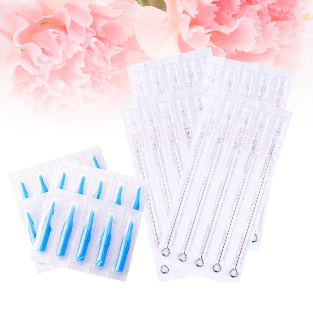 Total 100pcs 1RL Disposable Sterile Needles Round Liner and 3DT Disposable Nozzle Tip Mouth (Needles and Nozzle Tip for Each 50pcs)