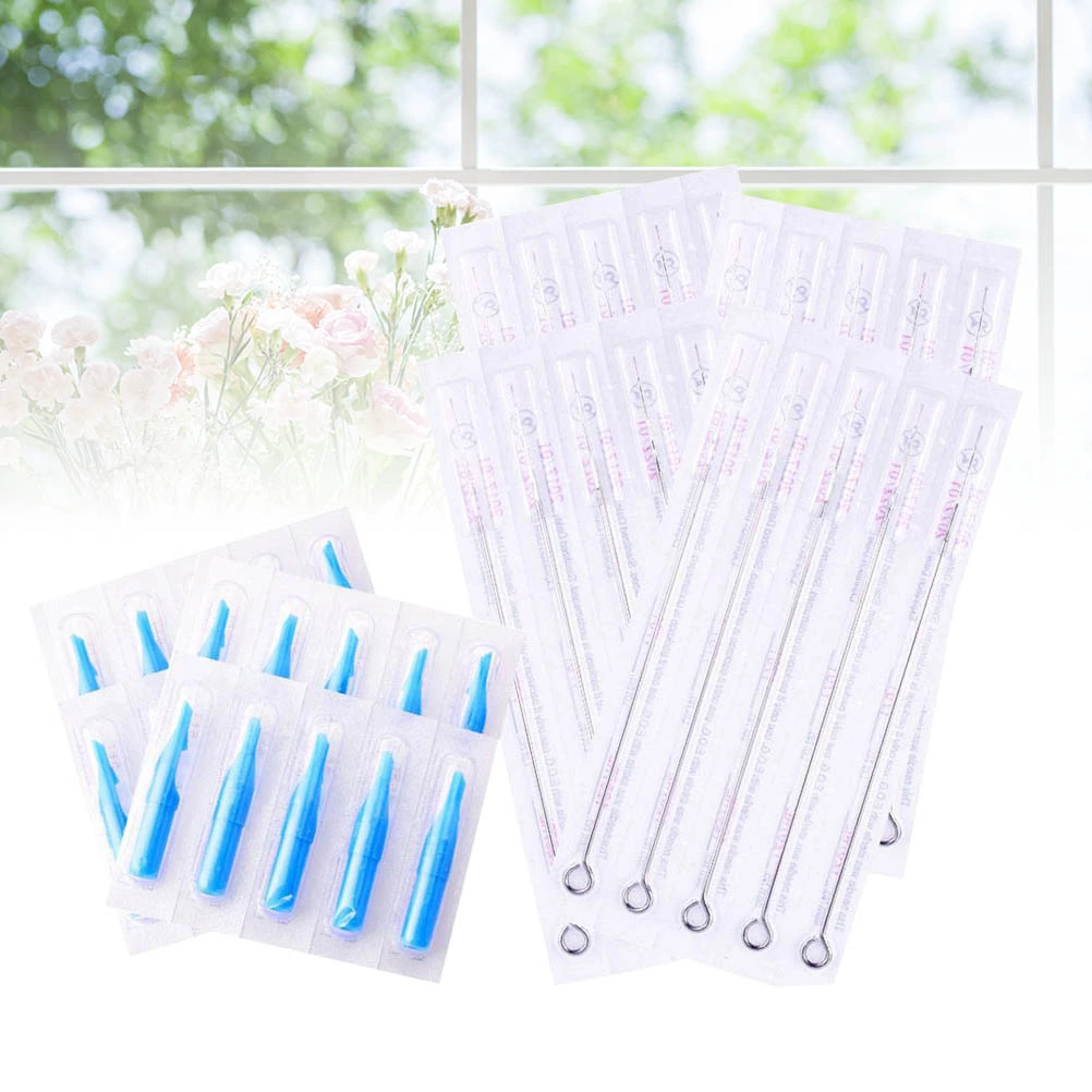 Total 100pcs 1RL Disposable Sterile Needles Round Liner and 3DT Disposable Nozzle Tip Mouth (Needles and Nozzle Tip for Each 50pcs)