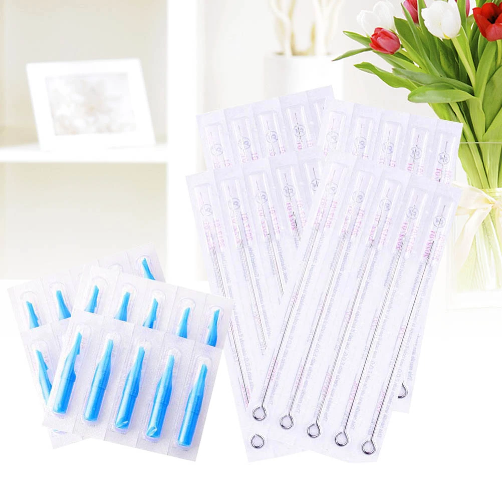 Total 100pcs 1RL Disposable Sterile Needles Round Liner and 3DT Disposable Nozzle Tip Mouth (Needles and Nozzle Tip for Each 50pcs)