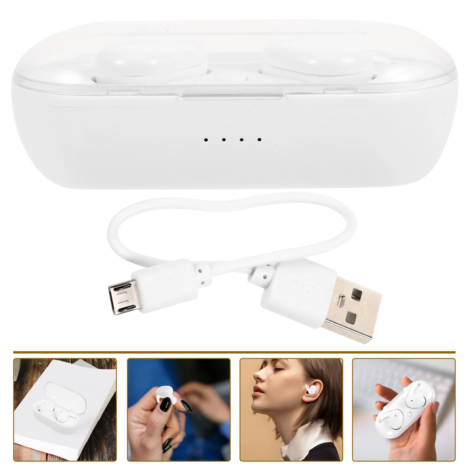 1 Pair TWS Wireless Headset Waterproof 5.0 Earphone Noise Reduction In-Ear Headphones Stereo Earbuds with Charging Cabin (White)