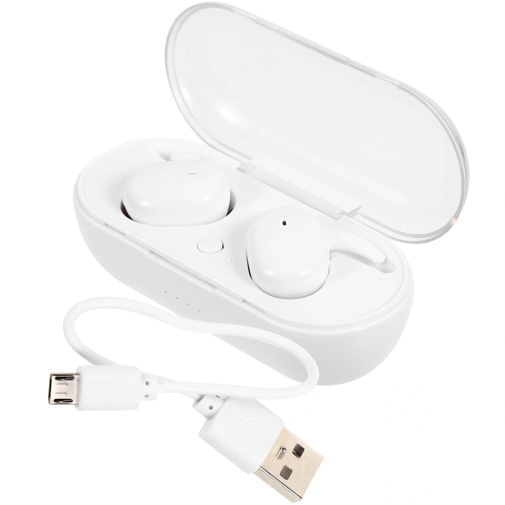 1 Pair TWS Wireless Headset Waterproof 5.0 Earphone Noise Reduction In-Ear Headphones Stereo Earbuds with Charging Cabin (White)