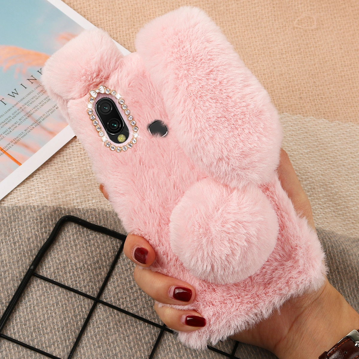 1pc Plush Rabbit Phone Case TPU Phone Cover Phone Shell Cellphone Protector Compatible for Galaxy A20e Pink
