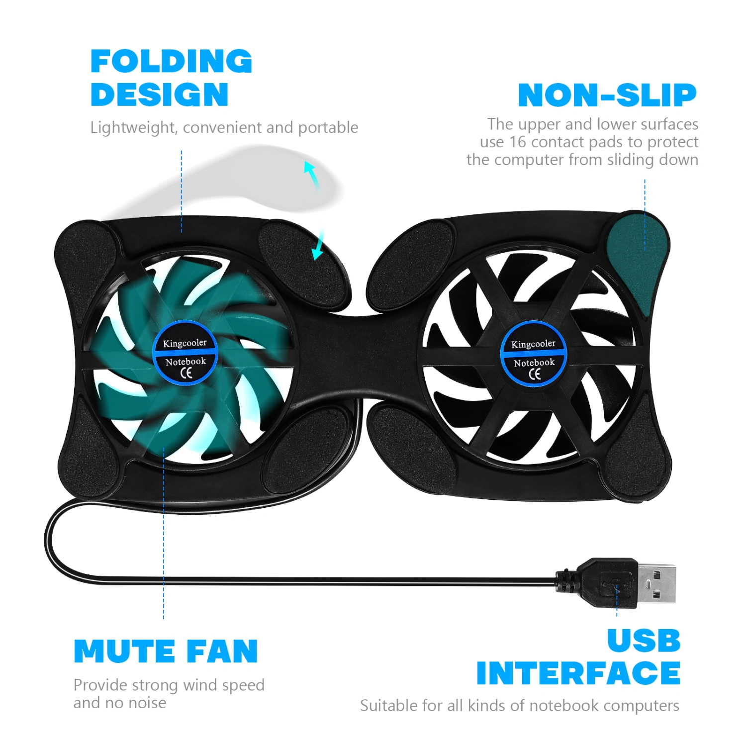 SOLUSTRE Laptop Cooler Portable Folding Notebook Cooler Octopus Shape USB Cooler with 2 Fans Laptop Heat Sink