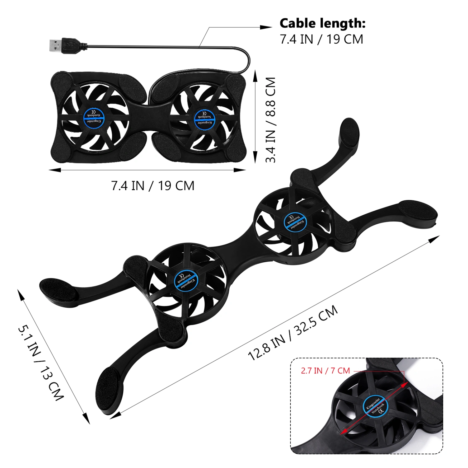 SOLUSTRE Laptop Cooler Portable Folding Notebook Cooler Octopus Shape USB Cooler with 2 Fans Laptop Heat Sink
