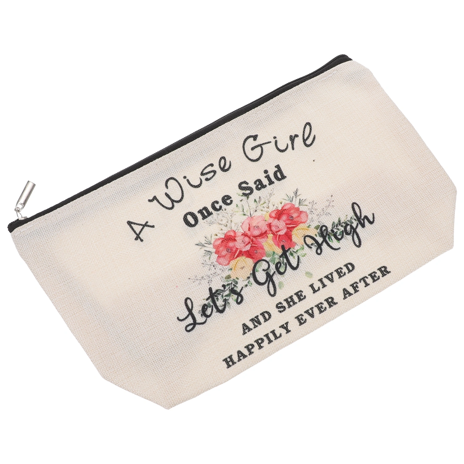 Canvas Printed Cosmetics Bag Zipper Makeup Bag Handheld Purse Women Retirement Gift