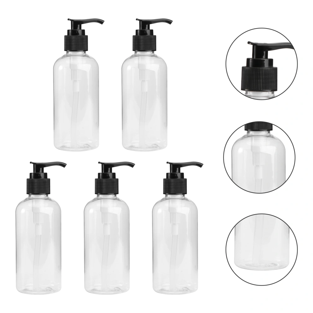 5Pcs Shower Gel Press Pump Bottle Empty Subpackaging Bottle Refillable Bottle Black (200ml)