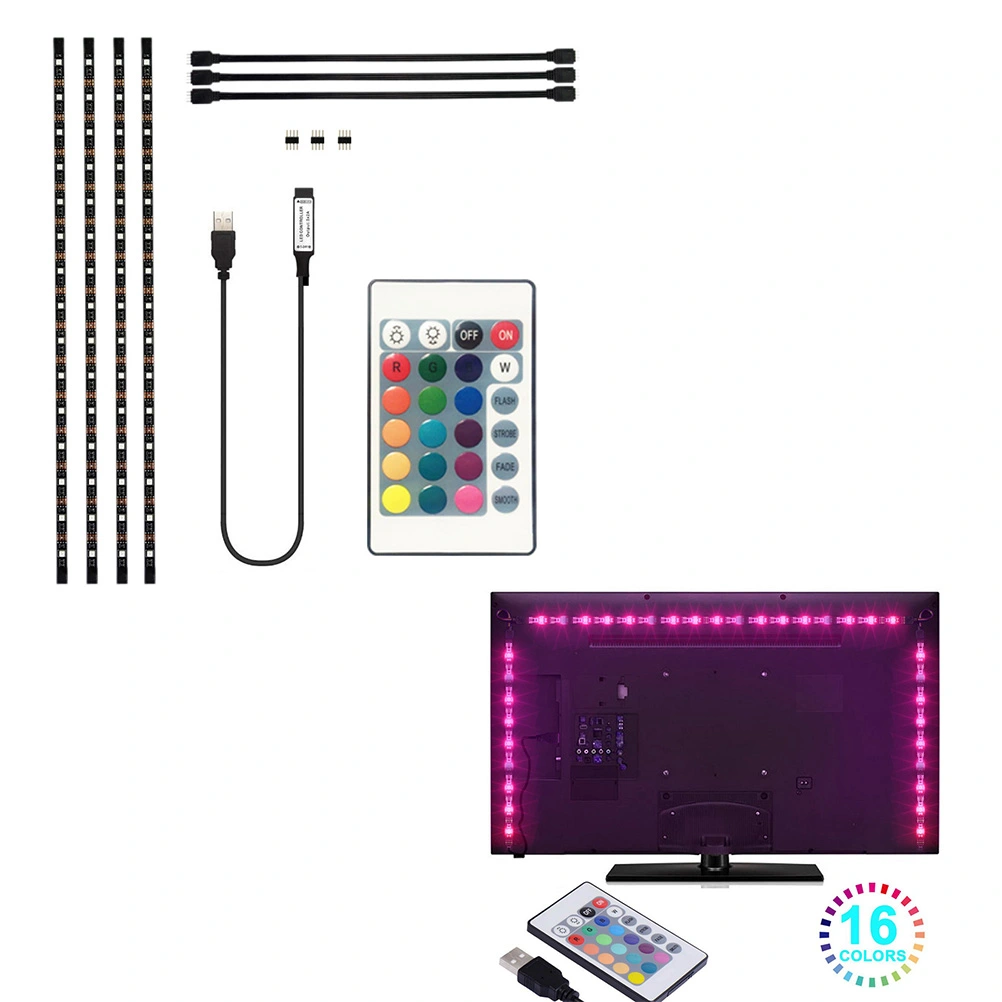 0.5m 5050 SMD Rope Light Waterproof Flexible RGB LED Strip Light with USB Control Cable for TV Closet Outdoor Lighting