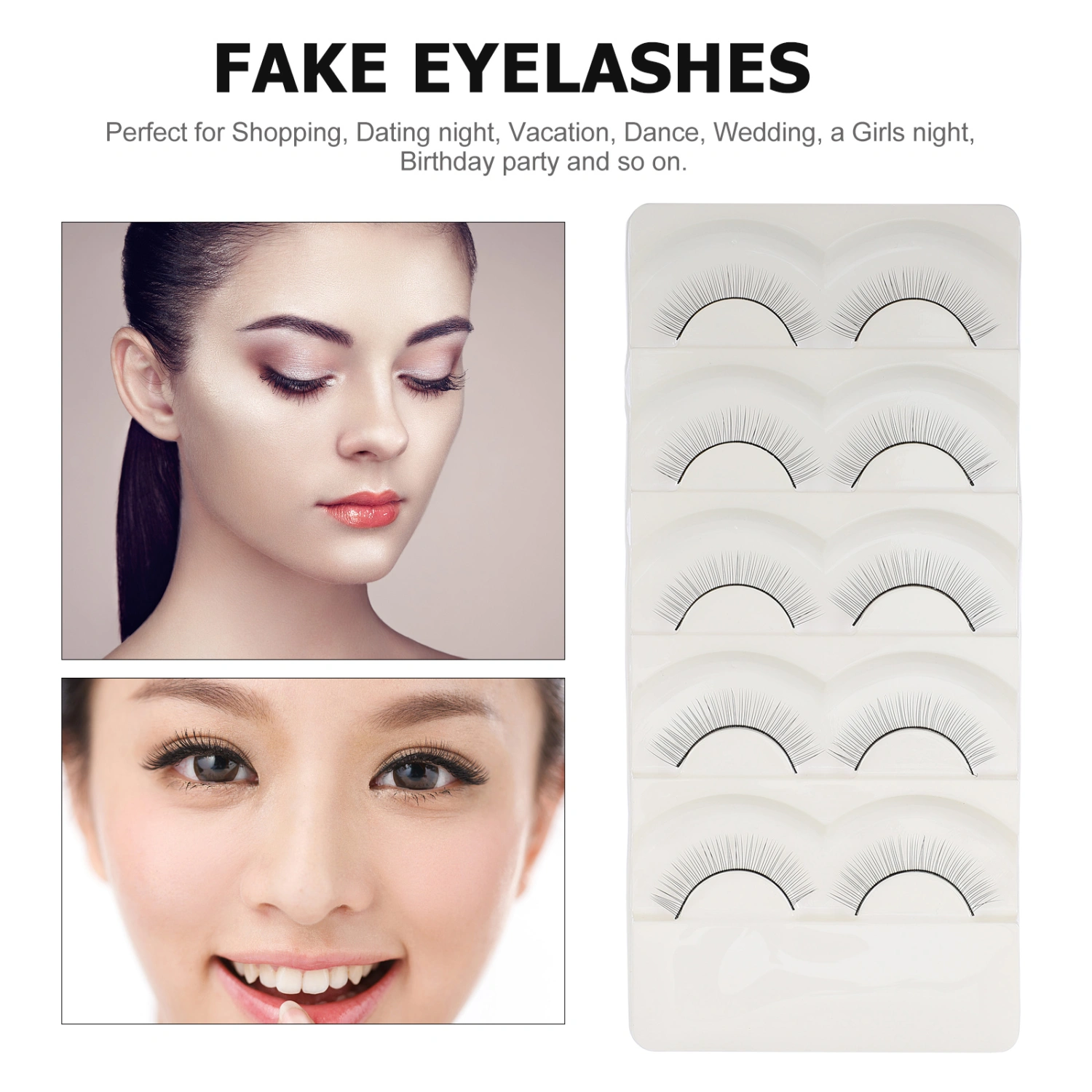 5 Pairs Practice Fake Lashes Extensions Training Eyelash Strips for Mannequin