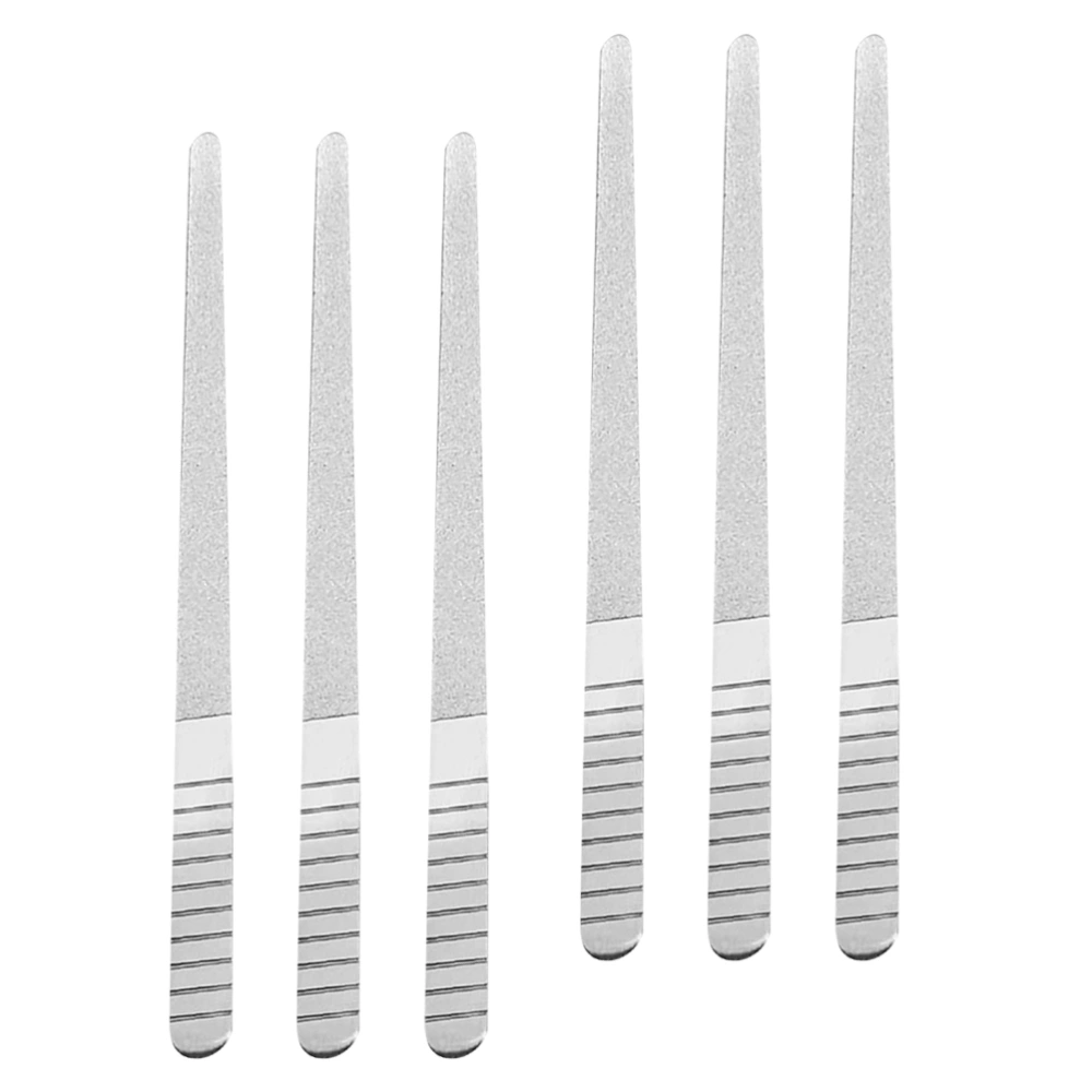 6Pcs Double-sided Nail Files Sanding Manicure Tool Pedicure Grinding Tool Stainless Steel Nail Filers (Silver Size L)