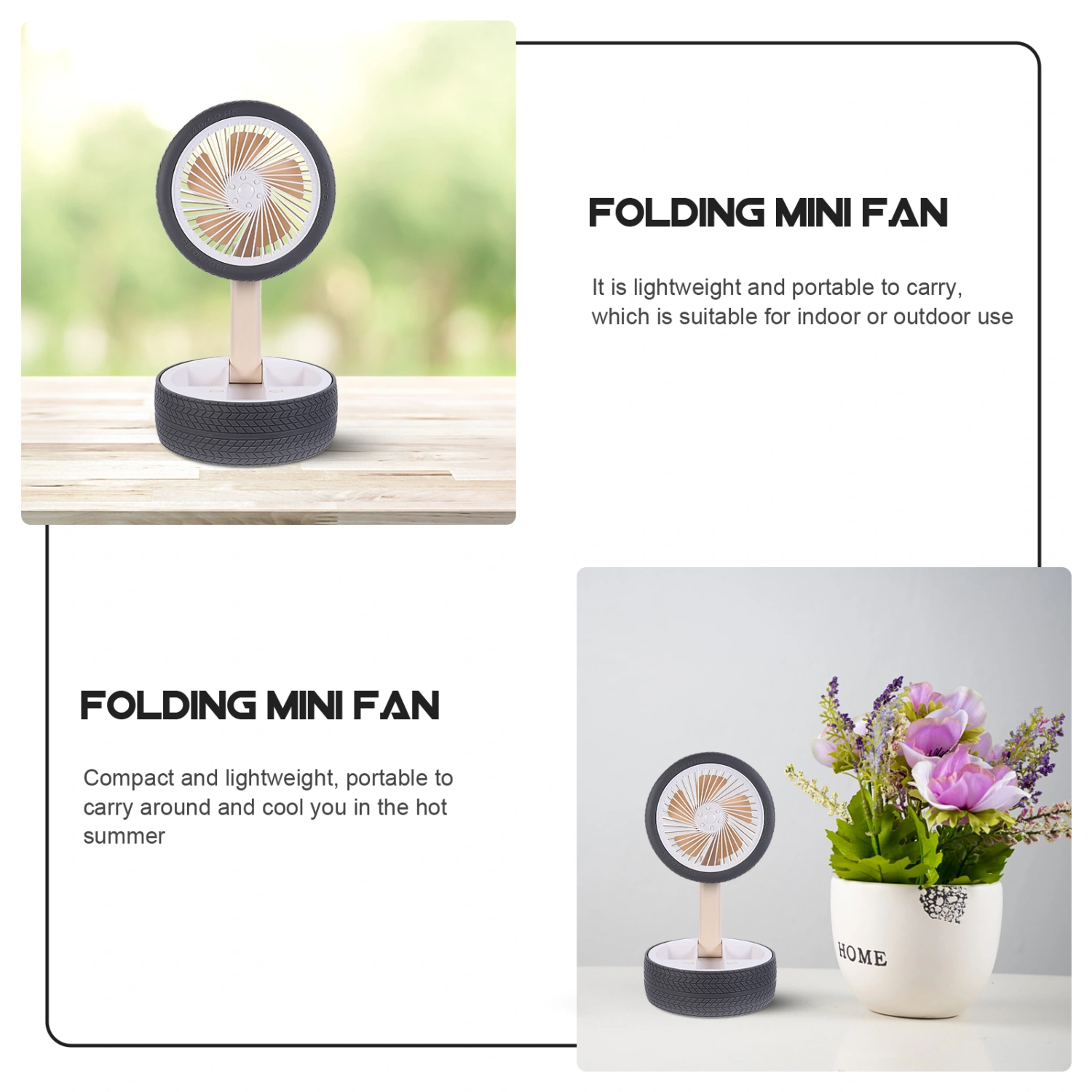 1pc Foldable USB Charging Fan Rechargeable Summer Fan Desktop Tire Styled Fan
