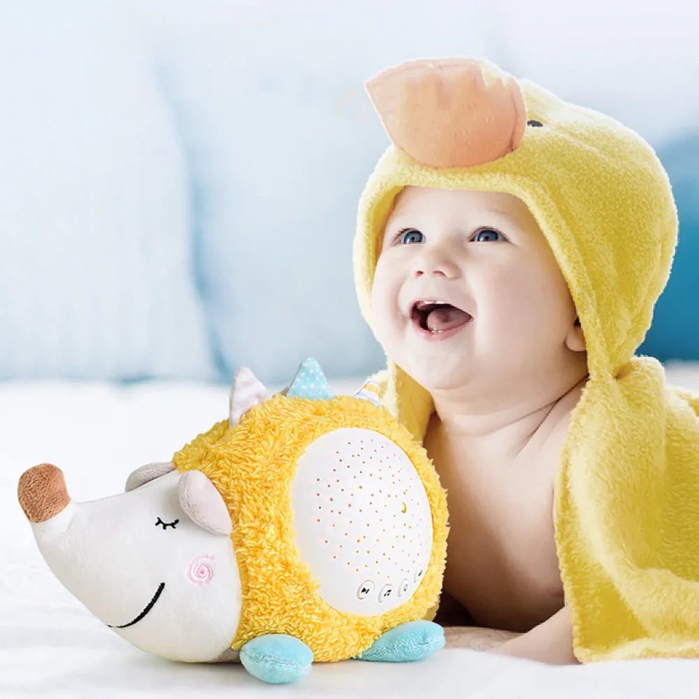 1pc Cotton Plush Toy Sky Projection Music Lamp Baby's Appeasing Toy (Yellow)