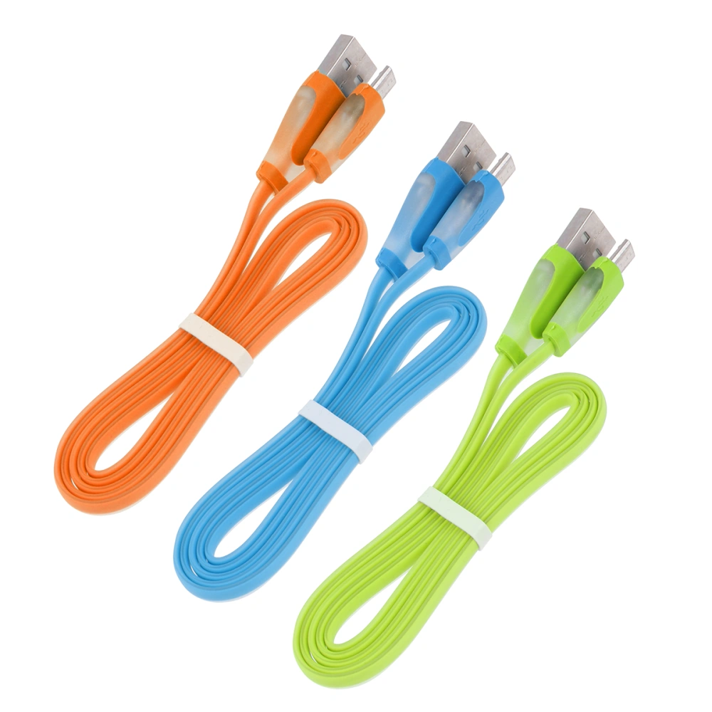 3pcs Mobile Phone Charging Color Glow USB Data Cable Compatible for Android Mobile Phone (Blue + Green + Orange)