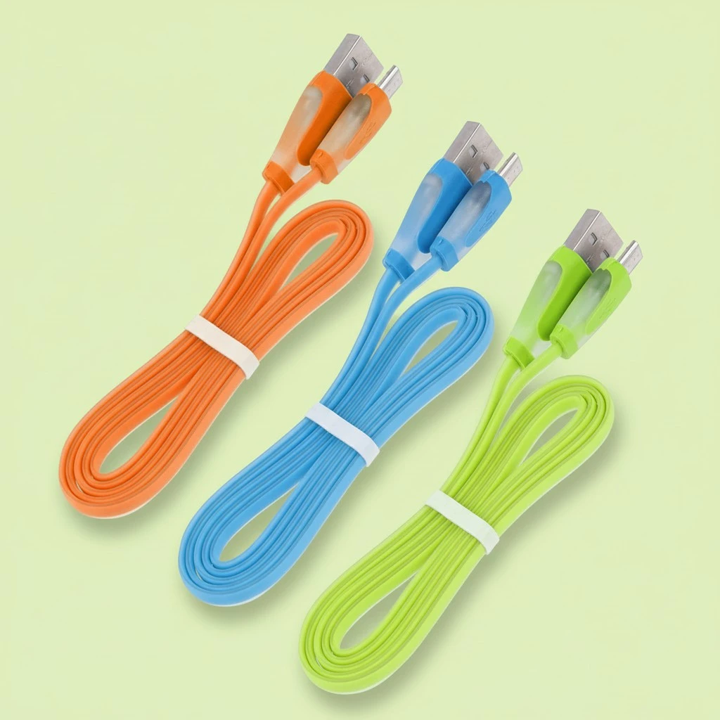 3pcs Mobile Phone Charging Color Glow USB Data Cable Compatible for Android Mobile Phone (Blue + Green + Orange)