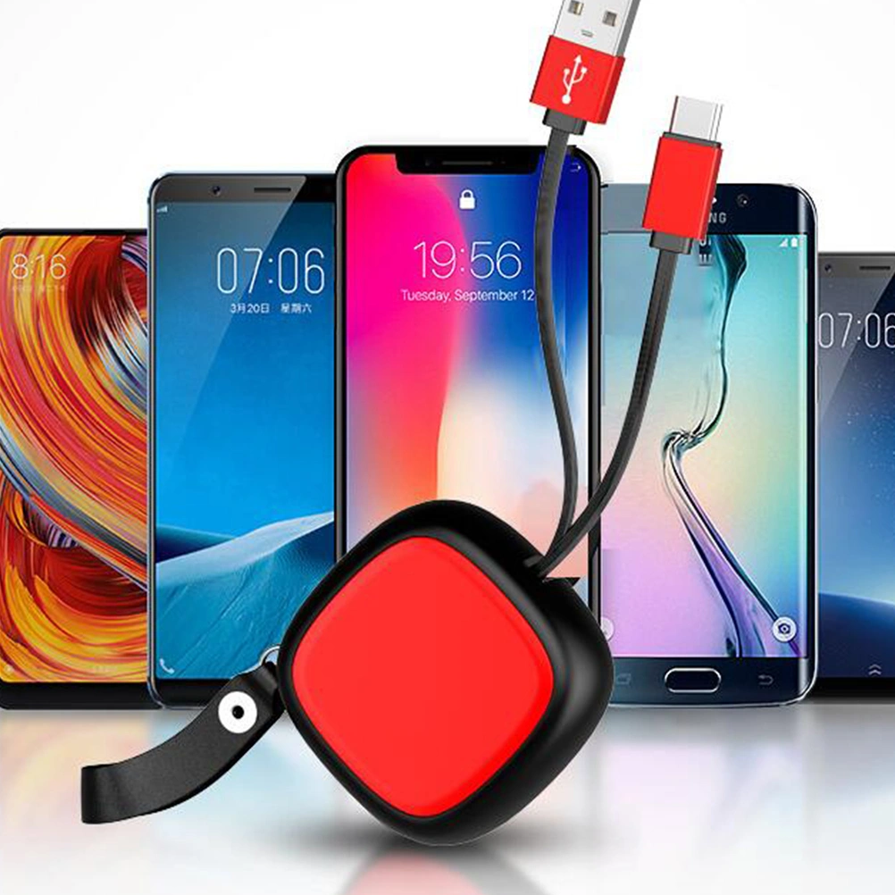 Type-C Retractable Charging Cable USB Data Line Portable Fast Charger Cord Multifunction Cable Data (Red)