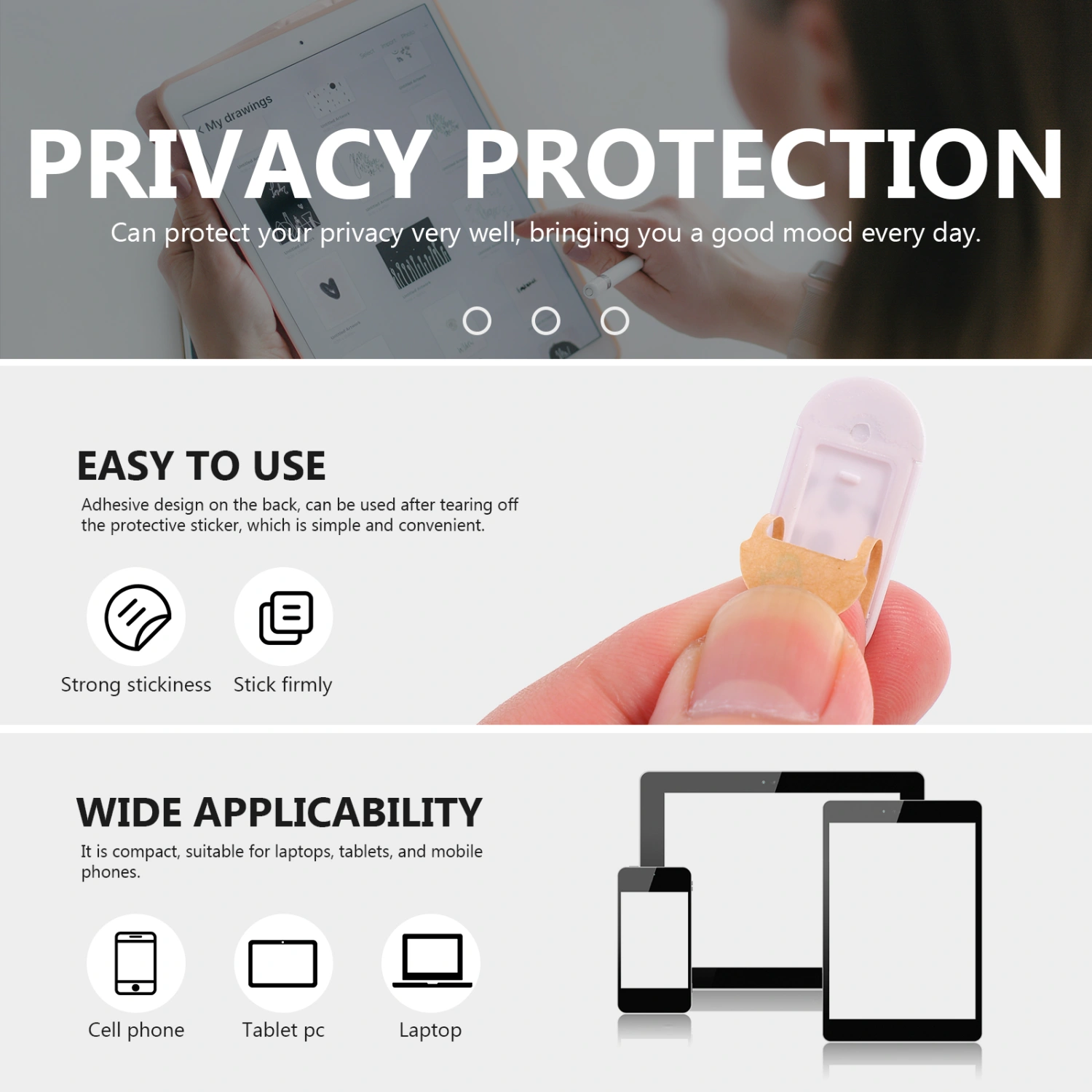 3pcs Laptop Camera Patch Privacy Protection Cover Webcam Cover Protective Tool