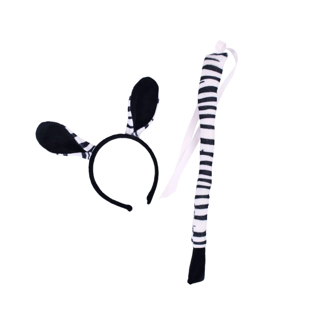 1 Set Zebra Ear Headband And Tail Prop Cosplay Animal Costume Accessory