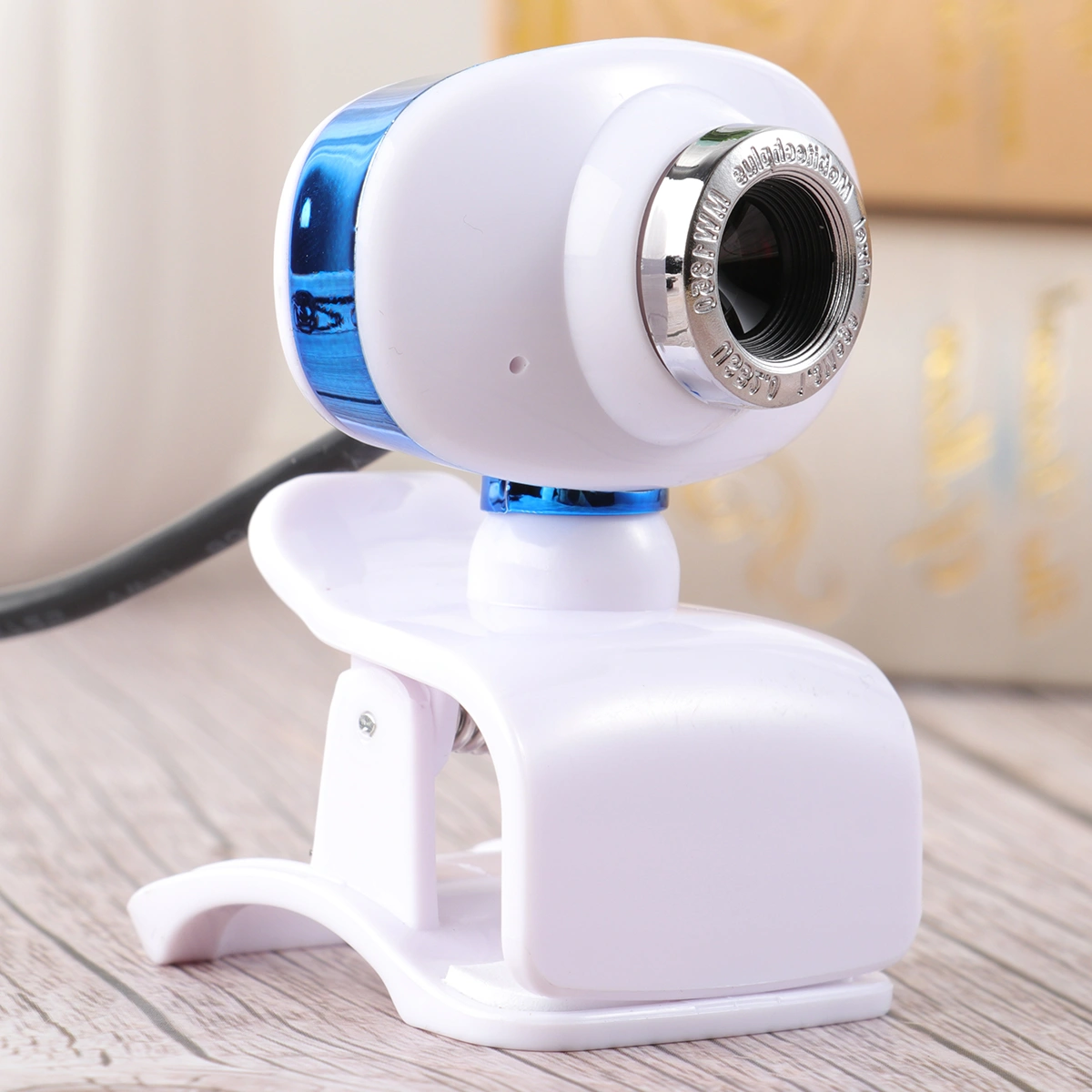 Rotatable Camera Webcam Focal Length Adjustable with Microphone Clip for PC Laptop (Blue)