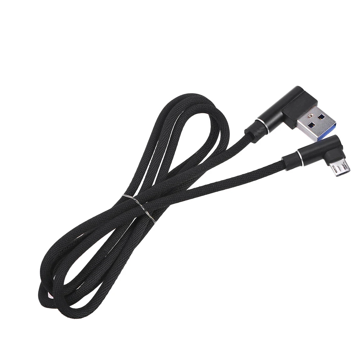 1M Right Angle USB Micro Cable Braided USB 2.4 A to 90 Degree Data Cable Charger Cord for Universal Android Phone (Black)